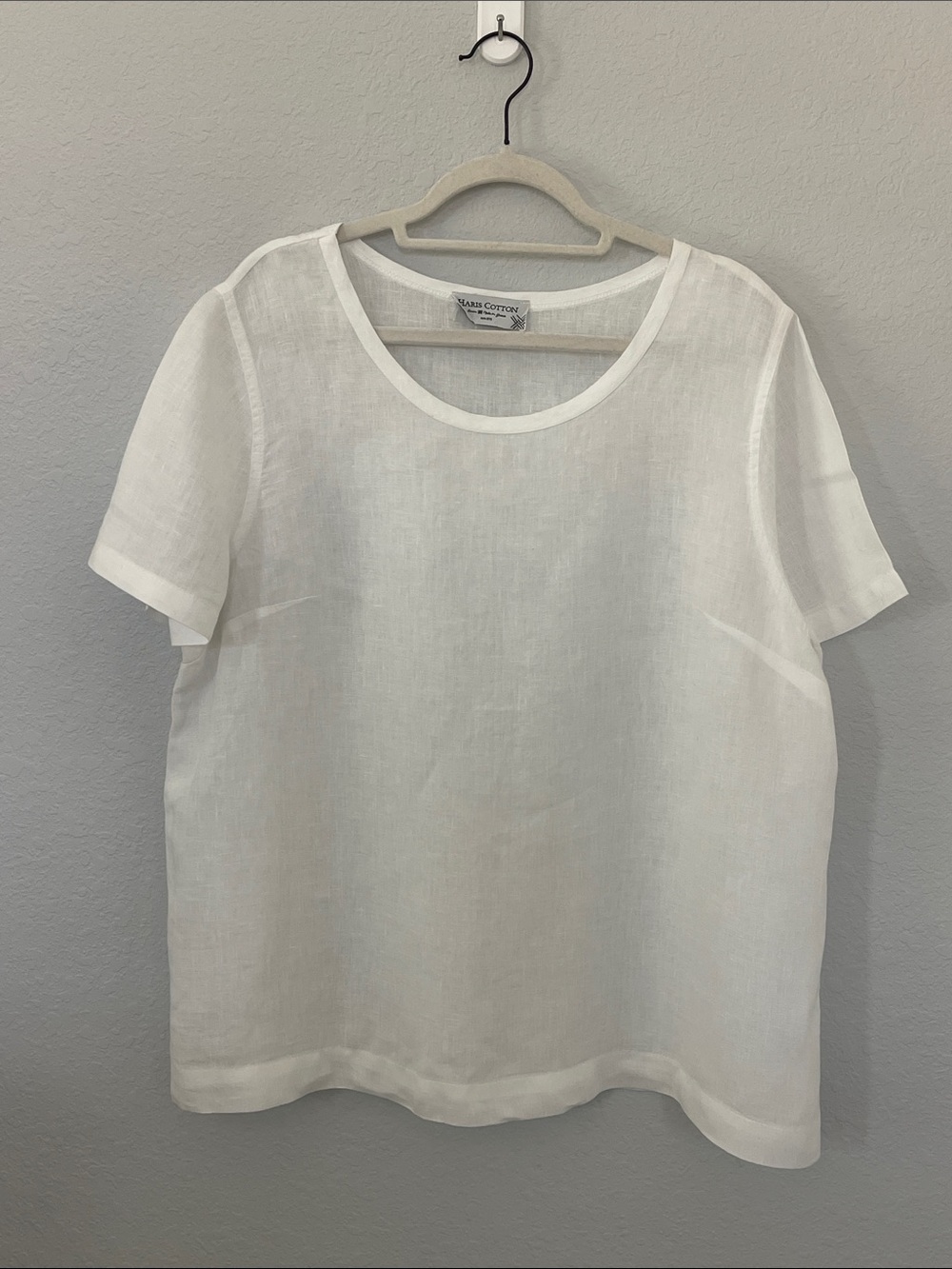Haris Cotton 100% Linen White Short Sleeve Top Blouse L Coastal